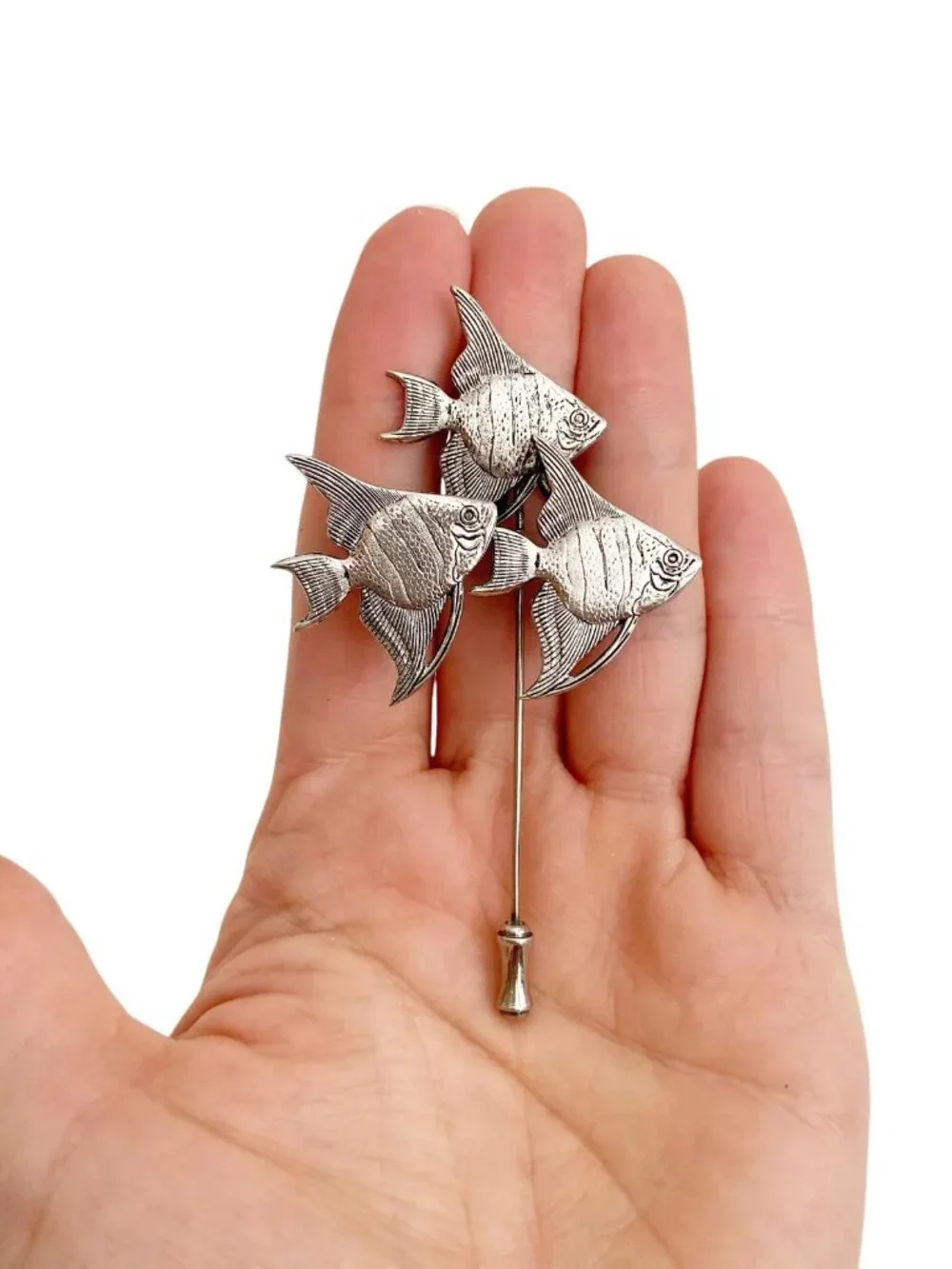 Vintage Tropical Fish Lapel Pin: Silver Tone Unisex Accessory | Jumping Fish